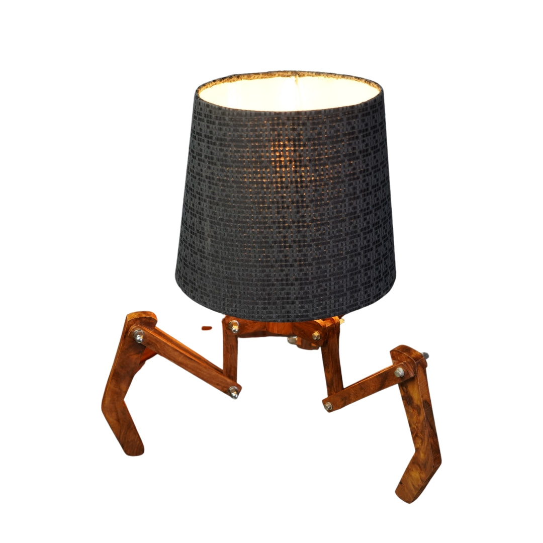 Articulated Wooden Spider Table Lamp with Textured Shade