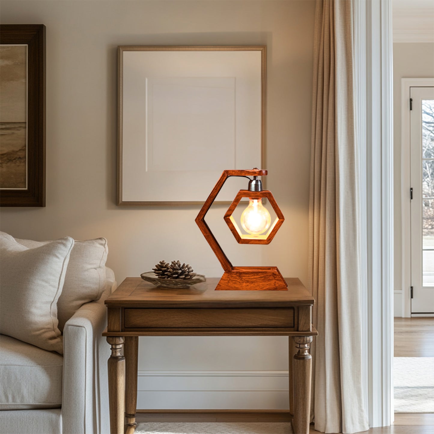 Architectural Wooden Hexagon Table Lamp