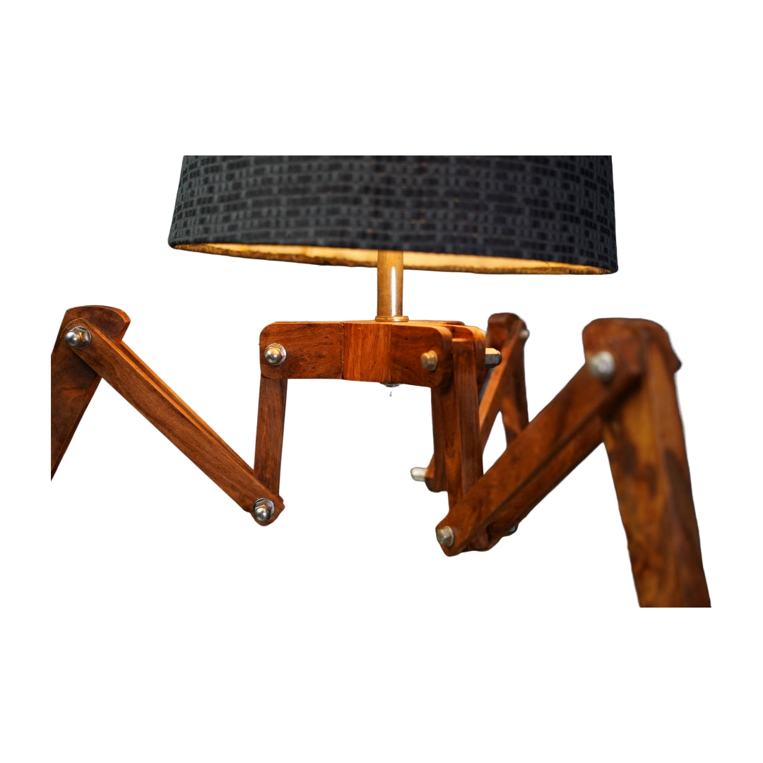 Articulated Wooden Spider Table Lamp with Textured Shade