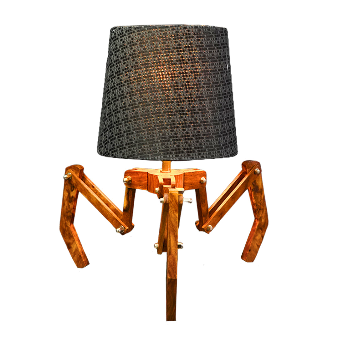 Articulated Wooden Spider Table Lamp with Textured Shade