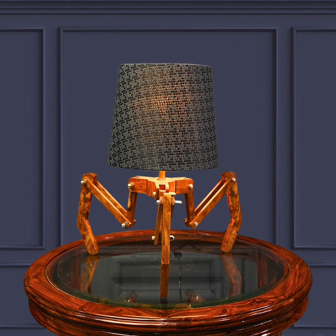 Articulated Wooden Spider Table Lamp with Textured Shade